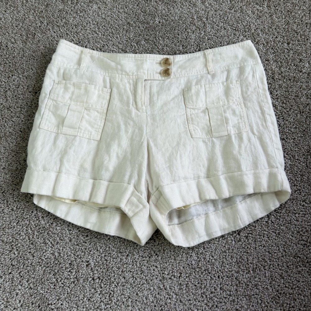 Y2K The Limited Linen Chino Shorts Womens 10 White Cuffed Pockets Summer Casual
